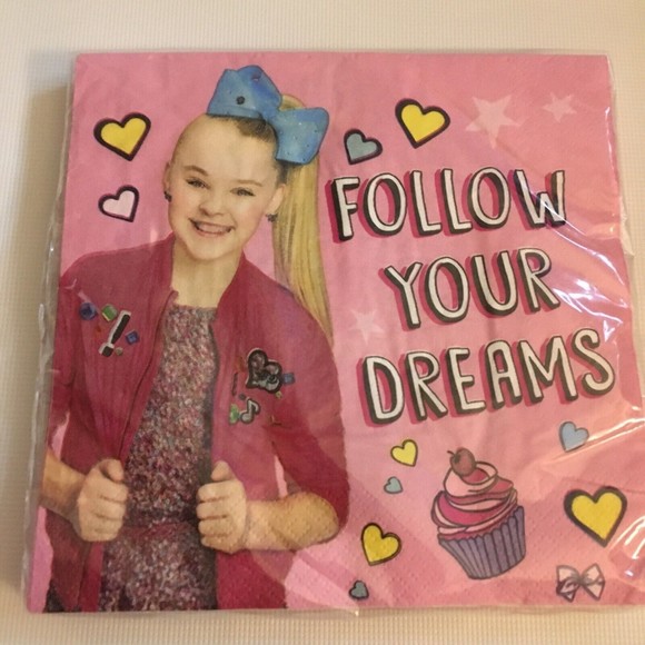 16 JoJo Siwa Birthday Party Napkins Follow Your Dreams Luncheon 6.5" Hearts Pink - Picture 1 of 2
